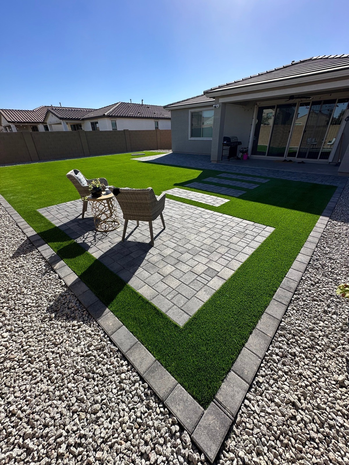 Paver patio and walkway install on an Arizona job site by Green Forever Arizona