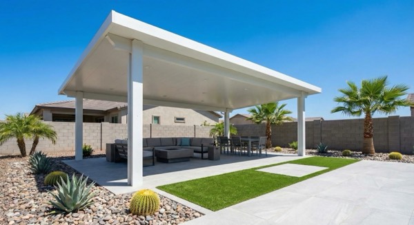 Patio cover and outdoor living installation in Arizona by Green Forever Arizona