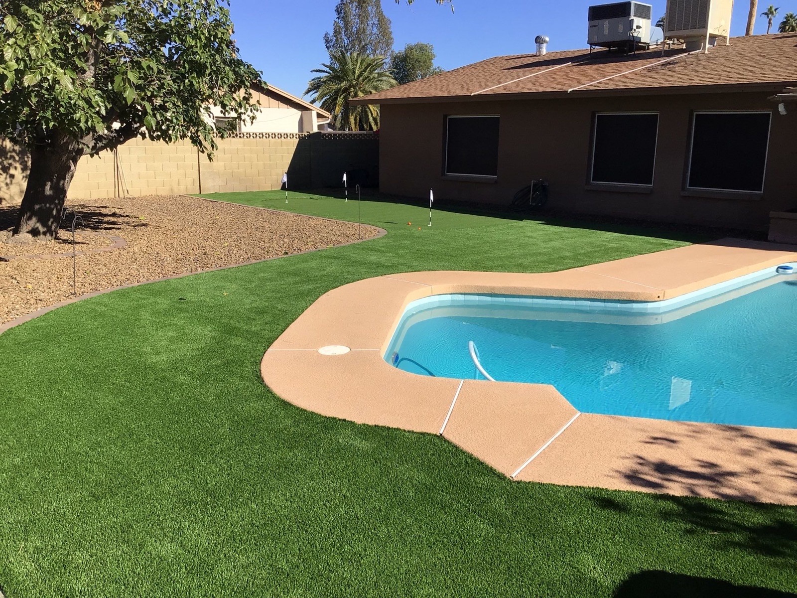 Artificial turf install on an Arizona job site by Green Forever Arizona